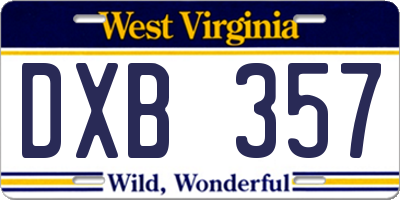 WV license plate DXB357