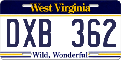 WV license plate DXB362
