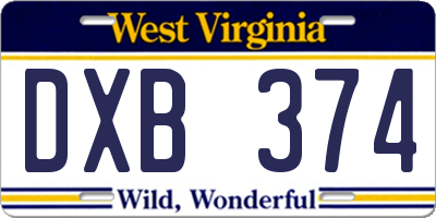 WV license plate DXB374