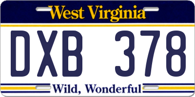 WV license plate DXB378