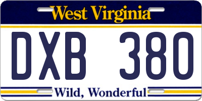 WV license plate DXB380