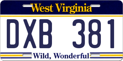 WV license plate DXB381
