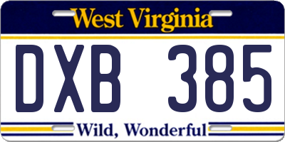 WV license plate DXB385