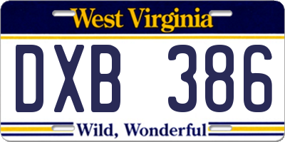 WV license plate DXB386