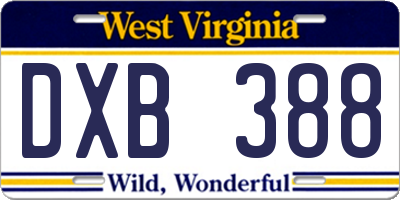 WV license plate DXB388