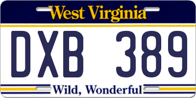 WV license plate DXB389