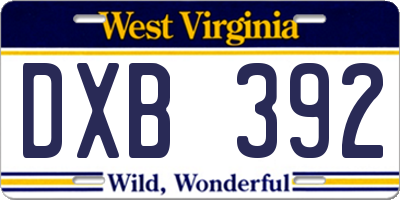 WV license plate DXB392