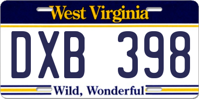 WV license plate DXB398