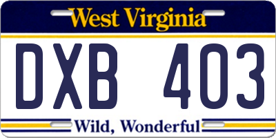 WV license plate DXB403