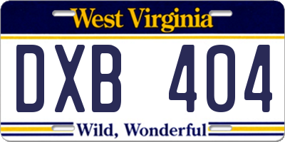 WV license plate DXB404