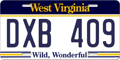 WV license plate DXB409