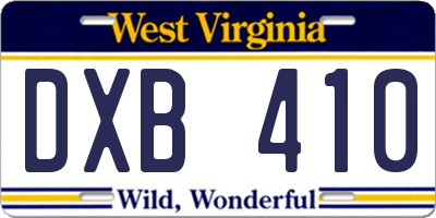 WV license plate DXB410