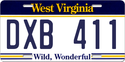 WV license plate DXB411