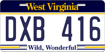 WV license plate DXB416