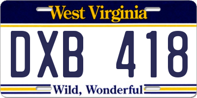 WV license plate DXB418