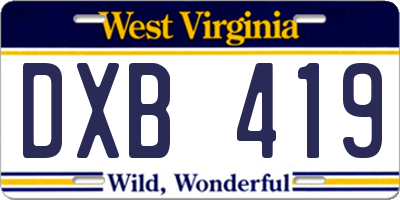 WV license plate DXB419