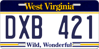 WV license plate DXB421