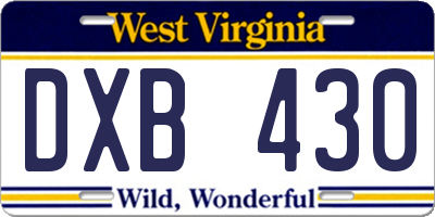 WV license plate DXB430