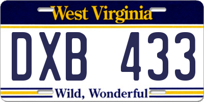 WV license plate DXB433