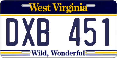 WV license plate DXB451