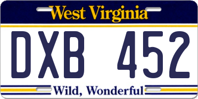 WV license plate DXB452