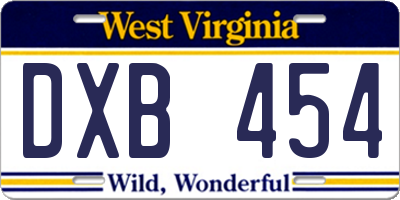 WV license plate DXB454