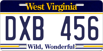 WV license plate DXB456