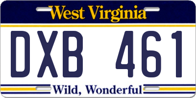 WV license plate DXB461