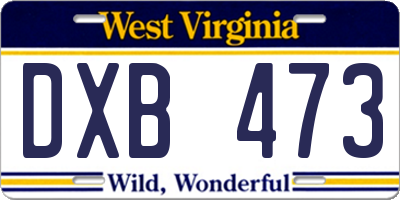 WV license plate DXB473