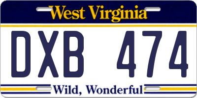 WV license plate DXB474