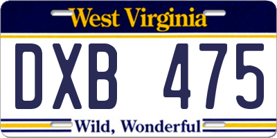 WV license plate DXB475