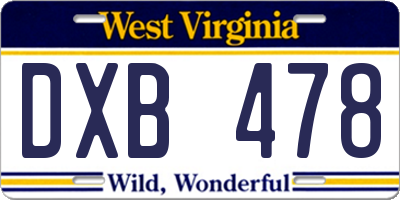 WV license plate DXB478