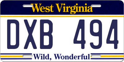 WV license plate DXB494