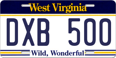 WV license plate DXB500
