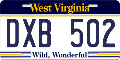WV license plate DXB502