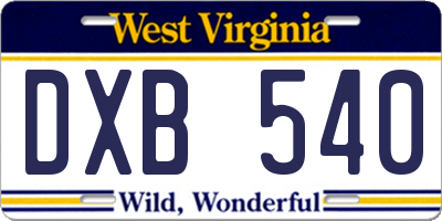WV license plate DXB540