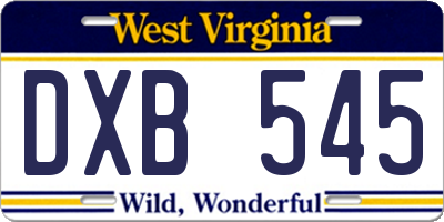 WV license plate DXB545