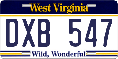 WV license plate DXB547