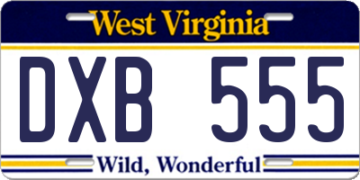 WV license plate DXB555