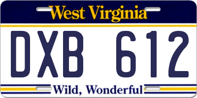 WV license plate DXB612