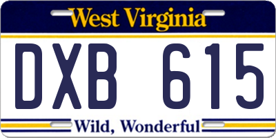 WV license plate DXB615