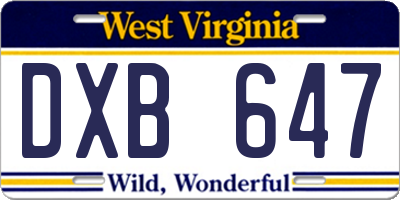 WV license plate DXB647