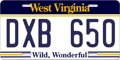 WV license plate DXB650