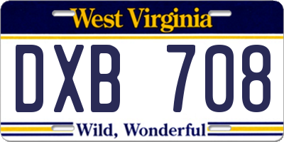 WV license plate DXB708