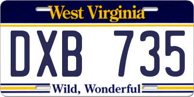 WV license plate DXB735