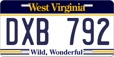 WV license plate DXB792