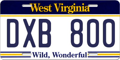 WV license plate DXB800