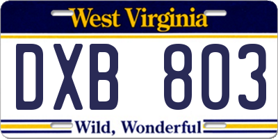 WV license plate DXB803