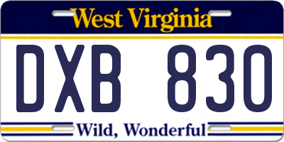 WV license plate DXB830