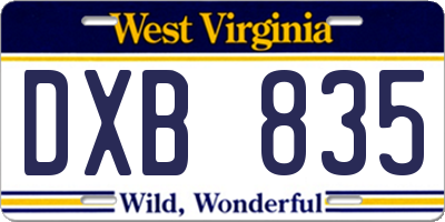 WV license plate DXB835
